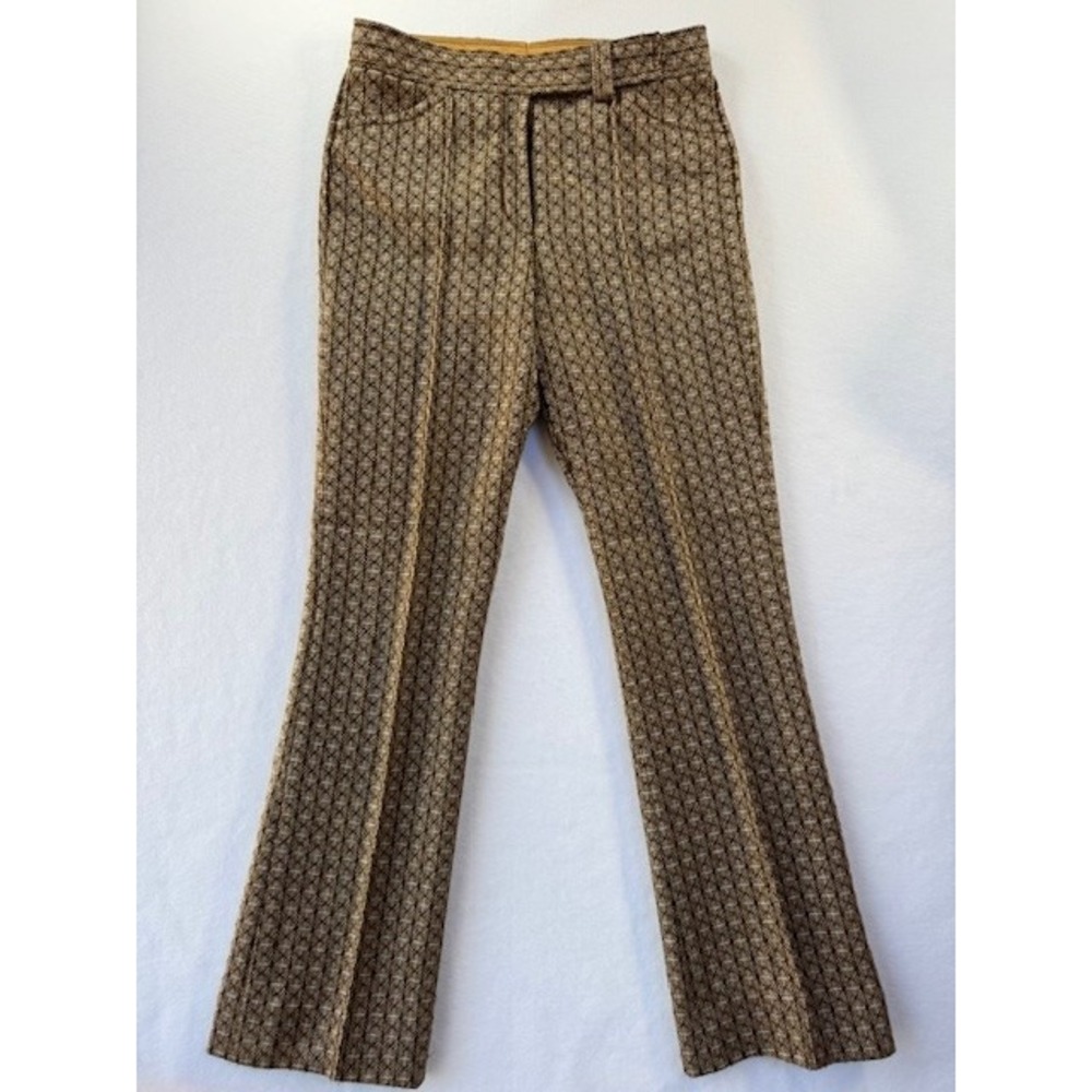 Vintage DKNY Wool Trousers Pants Brown Small Checkered Wide Leg Boot Cut Sz‎ 4